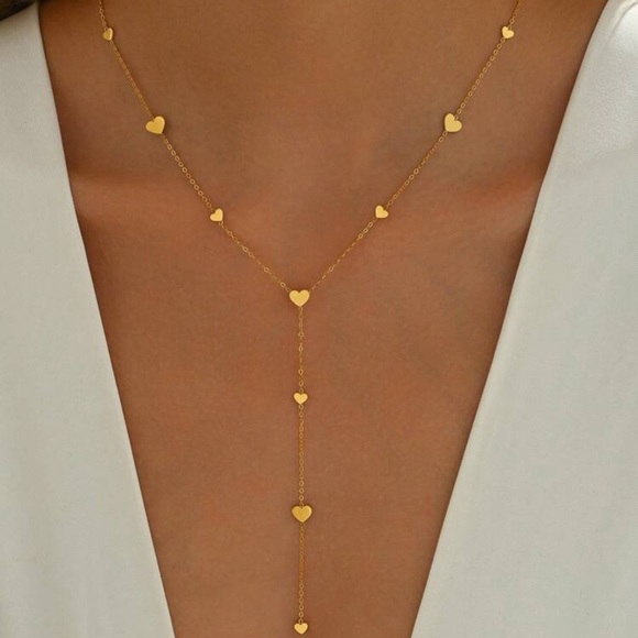 Gold Heart Necklace, 18k Gold Plated Heart Shaped Y-Necklace, Lariat Necklace - Picture 4 of 4